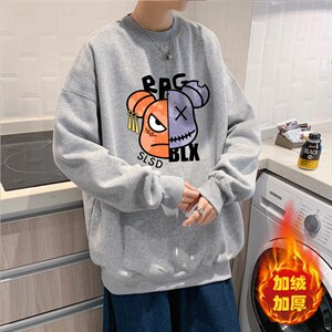 ！大码长袖t恤男印花加绒加厚圆领卫衣男WY294-P28加绒款-P33图片