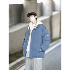 假两件连帽棉服外套男宽松加厚保暖棉衣大码冬装潮纯色面包棉袄子，男装棉衣，星座1013