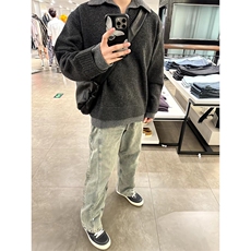 重磅北极绒假两件衬衫领毛衣美式高街复古休闲慵懒纯色翻领针织衫，男装针织衫/毛衣，电商A486-1
