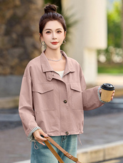 小个子时尚立领短款外套女2025春秋新款宽松百搭减龄休闲工装上衣，女装短外套，以桐
