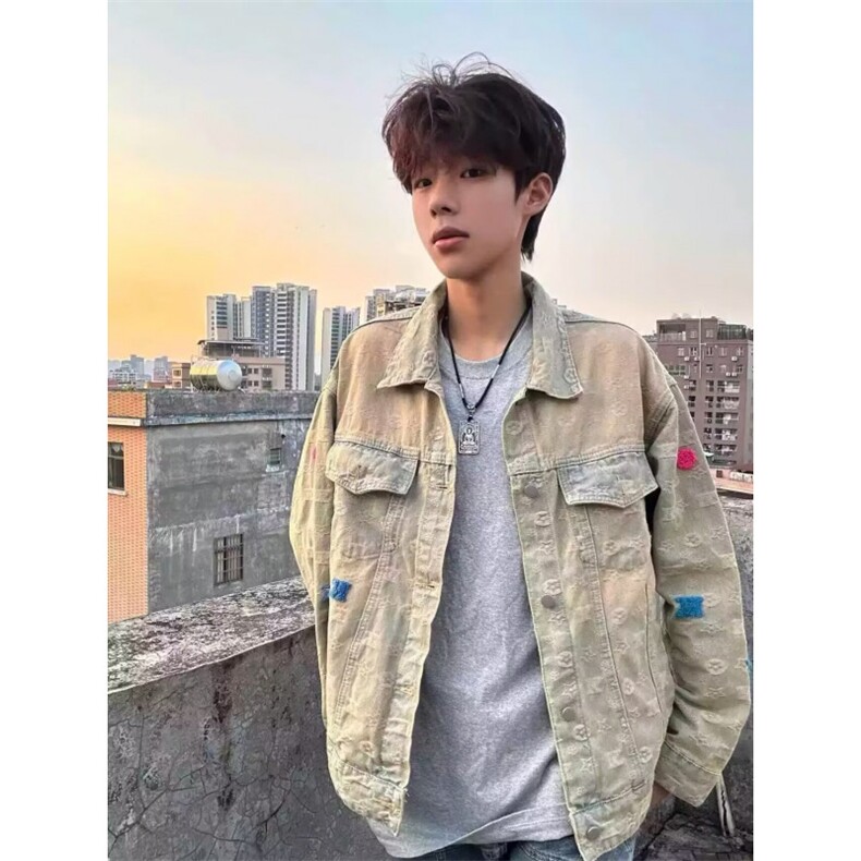 美式街头黄泥水洗做旧复古牛仔衣男女宽松潮牌夹克外套-NY313,男装工装外套,星座601-1