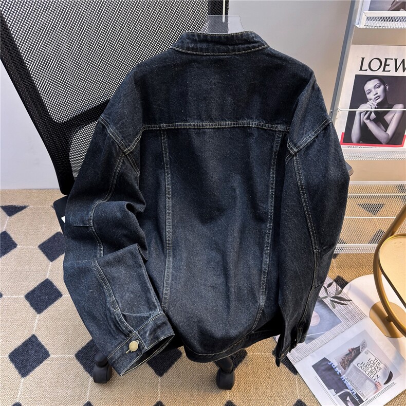 复古水洗做旧立领重磅牛仔外套男女春秋季街头宽松休闲夹克JK8970,男装工装外套,星座302B