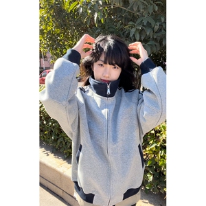 抖音得物高品质26春装美式高街重磅结构拼接织带立领卫衣外套CM42图片