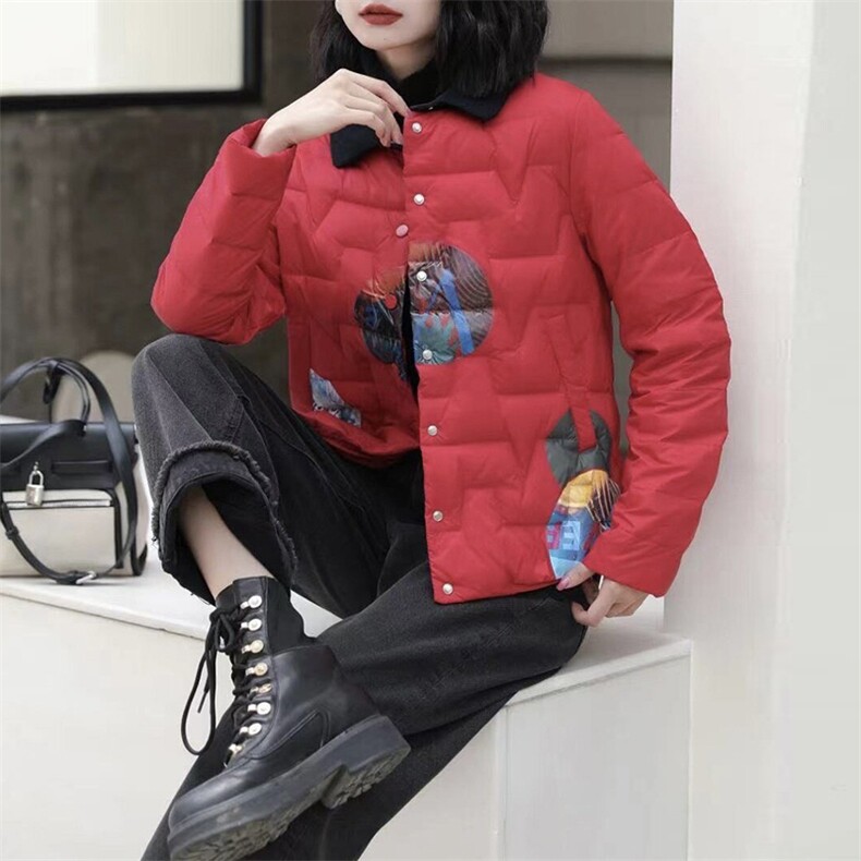 MY现货2024冬季新款时尚休闲舒适干练印花羽绒服,女装羽绒服,魅影