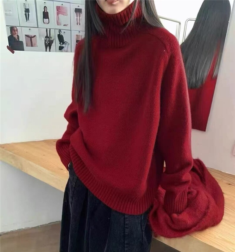 2025年秋季时尚百搭通勤简约休闲高领宽松,女装羊毛衫,淘淘羊羊绒