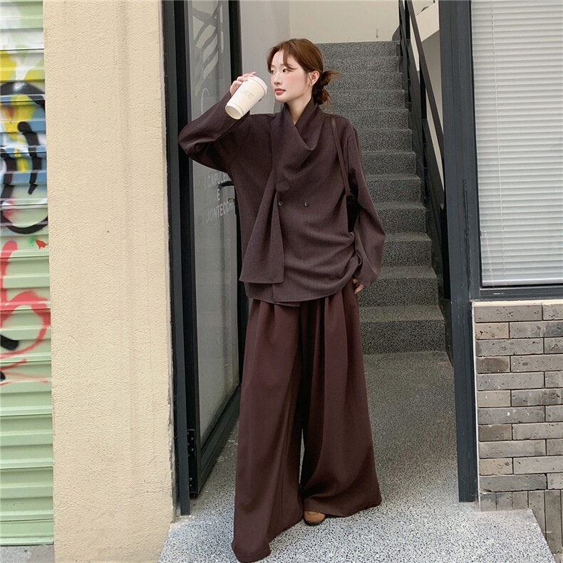 现货2D078-T1963-P195K298设计款多种穿法围巾上衣+阔腿裤2件套,女装套装/套裙,2D078