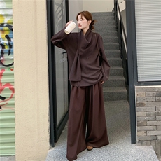 现货2D078-T1963-P195K298设计款多种穿法围巾上衣+阔腿裤2件套，女装套装/套裙，2D078