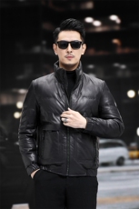 冬季新款海宁真皮羽绒服男牛皮夹克立领时尚男装机车皮衣P880，男装夹克，电商B360A（原721A）