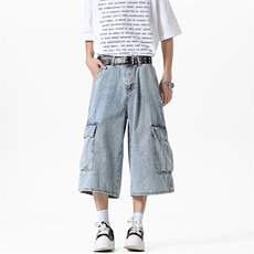 夏季2025新款美式大口袋7分牛仔裤阔腿裤xz906-1-K1270P58控88，男装牛仔裤，星座906-1（原电商a316-2）