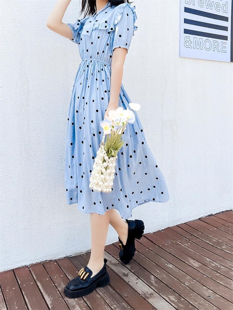 2022夏新款时波点连衣裙，女装连衣裙，V/A