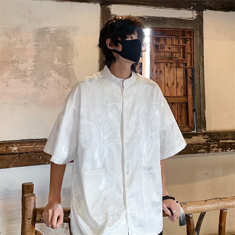 特批P35无差价夏季新中式唐装潮流冰丝衬衣风短袖衬衫男CD2262,男装衬衫,电商A001-1