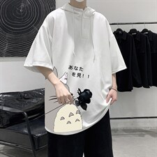 LD54150-P45连帽短袖t恤男大码胖子带帽五分袖中袖大皂风，男装T恤，电商A040