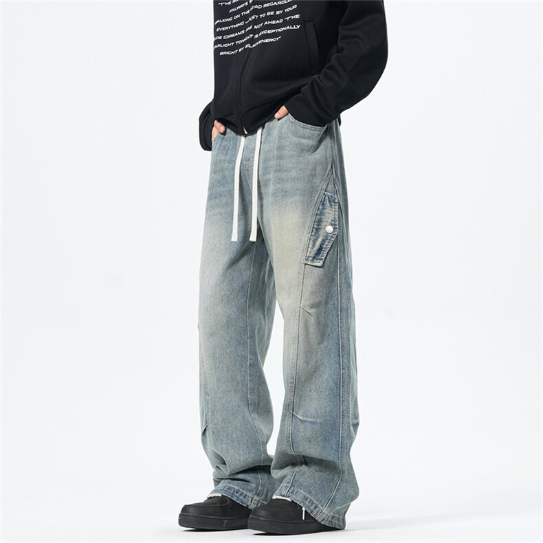 主推【S-4XL】现货！牛仔裤男水洗直筒工装裤A080-8208-P65控88,男装牛仔裤,电商A080