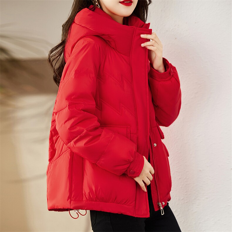 现货白鸭绒羽绒服女连帽新款短款面包服时尚宽松休闲保暖轻暖外套,女装羽绒服,贵人树