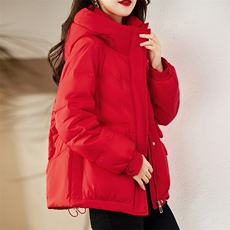 现货白鸭绒羽绒服女连帽新款短款面包服时尚宽松休闲保暖轻暖外套，女装羽绒服，贵人树