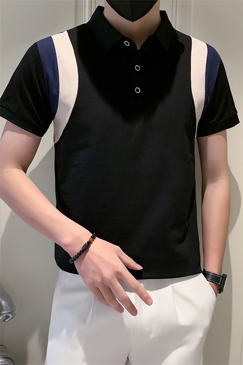 社会小伙夏季男休闲短袖POLO衫撞色修身翻领T恤A319-P55控78,男装T恤,星座210-3