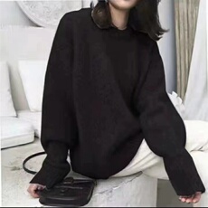 2025秋冬重磅加厚圆领羊绒衫女宽松慵懒风针织羊毛打底衫大码毛衣，女装羊毛衫，恒恩羊绒