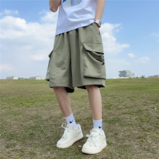 夏季直筒裤纯色工装裤男五分裤潮牌中裤宽松休闲短裤K6939-P28，男装休闲裤，星座512-4