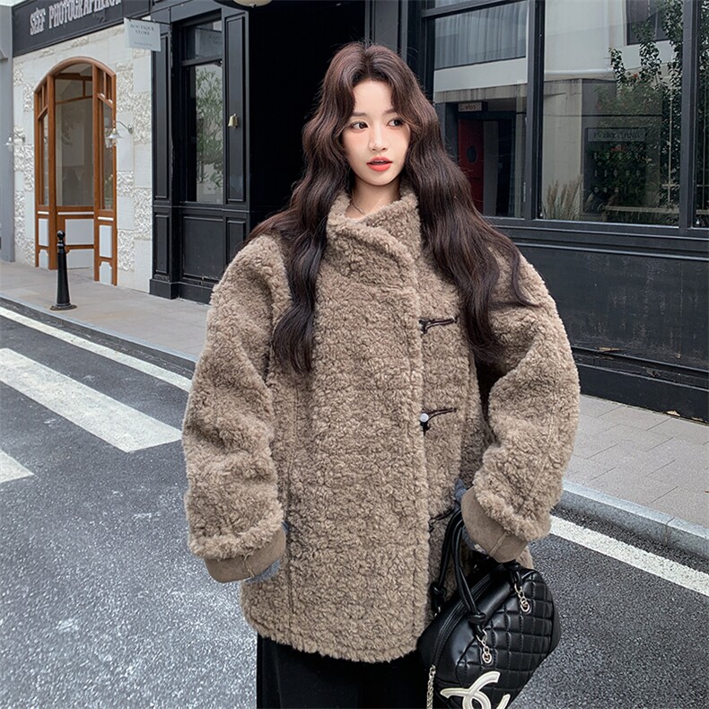 韩系皮毛一体两面穿环保羊羔毛外套F600-P215-K328,女装毛呢外套,2C255