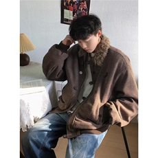 美式复古纽扣设计座山雕棉服男女加厚绒冬季情侣保暖棉衣外套，男装棉衣，星座506A