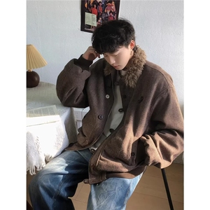 美式复古纽扣设计座山雕棉服男女加厚绒冬季情侣保暖棉衣外套图片