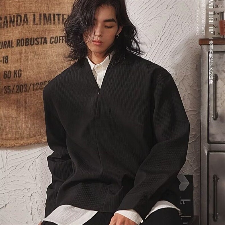 W9478-P48网图现货新中式潮汉服设计纯色简约高级感宽松衬衫,男装衬衫,星座1608-2