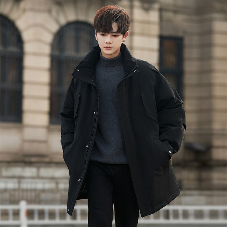 2025新款冬季中长款纯色连帽风衣羽绒服8255P430,男装风衣,电商A355（原A415）