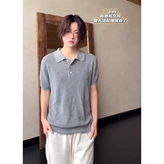 老钱风海鸥领短袖polo衫男款夏季高级感正肩美式复古针织毛衣t恤，男装T恤，星座1210-1