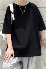 YT26099-P30亚短袖t恤男大码五分袖男宽松七分袖港风模特，男装T恤，电商A040