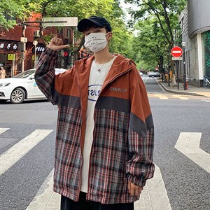 纯原宿风ins潮牌拼色连帽外套潮流夹克秋季宽松上衣  W1153-P56图片
