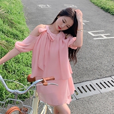 现货粉色露肩减龄套装2C052-T66-P115-K178，女装套装/套裙，2C052