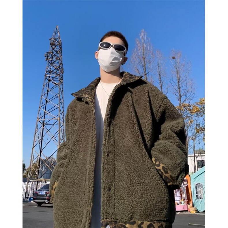两面穿豹纹棉服男款冬季外套潮牌欧美街头棉衣夹克M9020-P90,男装棉衣,星座1109-3