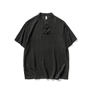大码风棉麻亚麻短袖盘扣衬衫唐装薄款复古汉服潮F18/P50,男装T恤,钱塘713