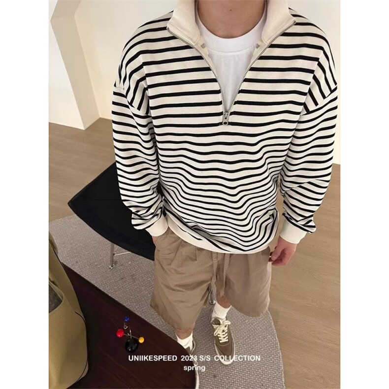 男条纹POLO衫卫衣新款休闲翻领时尚上衣帅气打底衫513AWY2374P37,男装Polo衫,星座513A