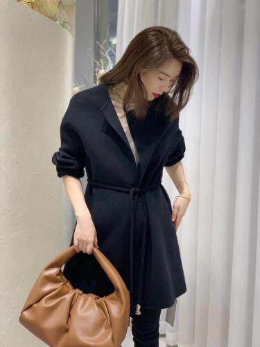 欧洲站潮流圆领吊钟腰带百分百羊毛双面呢大衣,女装,L·H·X