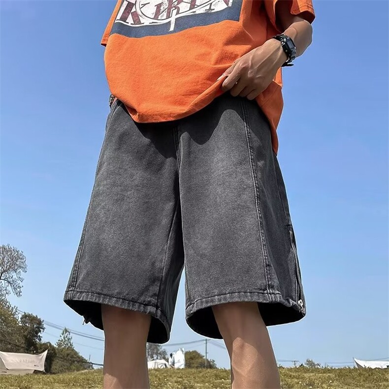 复古水洗牛仔短裤男款夏季宽松阔腿五分裤高街潮牌痞帅~DK769图片