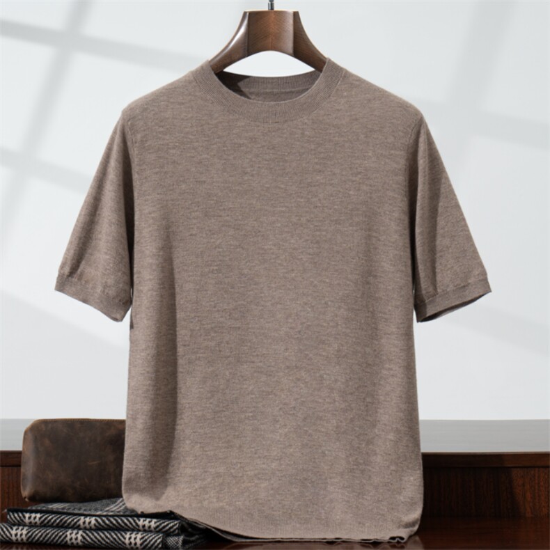 2025精纺100羊毛短袖圆领宽松型时尚百搭男士精纺短袖，男装T恤，星纬羊绒