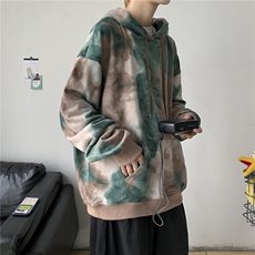 港风日系扎染连帽卫衣外套套头中性风ins潮情侣宽松休闲H205/P65，男装卫衣，钱塘713