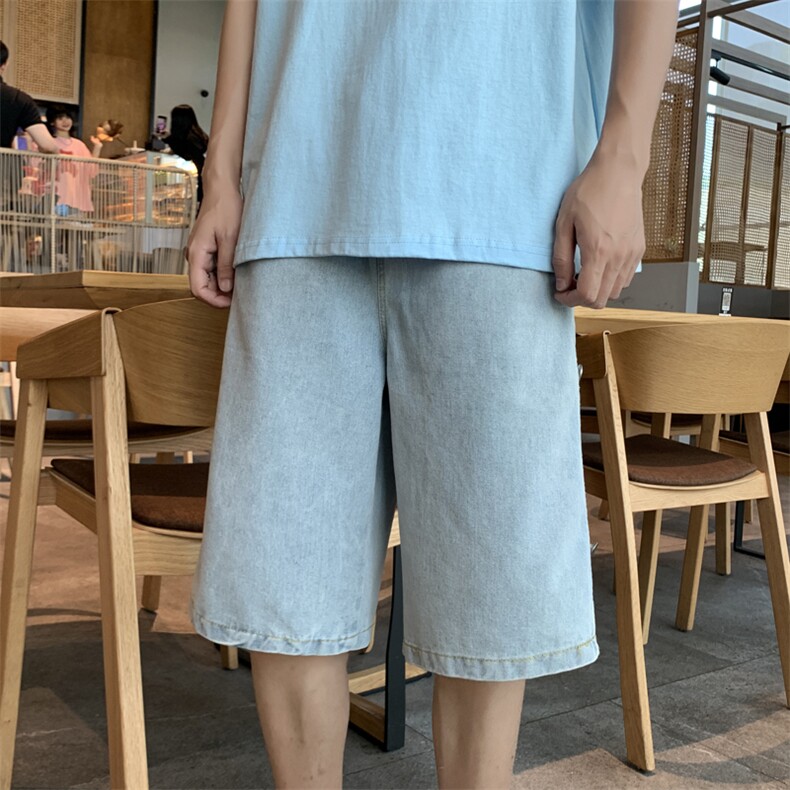高街排扣牛仔短裤男潮宽松ins直筒百搭休闲五分中裤夏季K934-P35,男装休闲裤,星座512-2