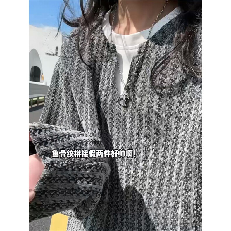XZ809A/SYR51/特P24假俩件雪尼尔V领长袖卫衣,男装T恤,星座809A(原222-1)