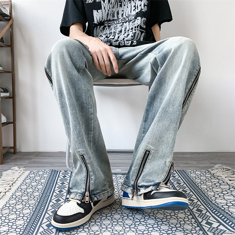 牛仔裤男韩版潮流拉链2025秋季新款ins高街个性休闲裤K1627-P63,男装牛仔裤,星座412