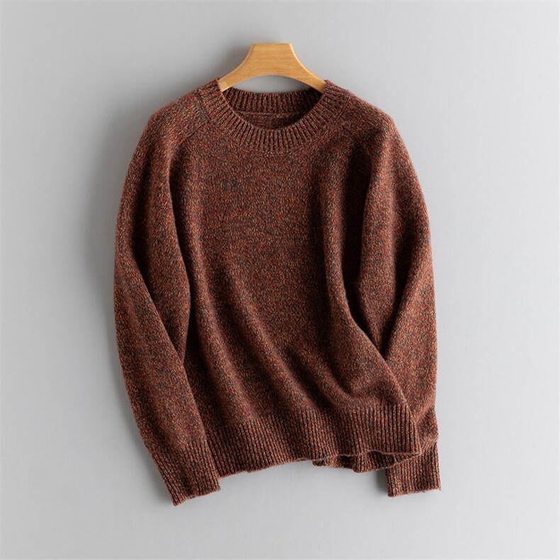 2025年秋季常规款套头单件长袖时尚百搭通勤圆领花衫套衫，女装针织衫/毛衣，江帆羊绒