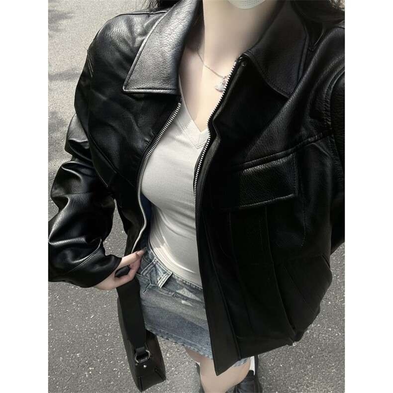垫肩皮夹克短款复古纯色PU皮机车外套男女同款DY198-P80,男装夹克,星座1213