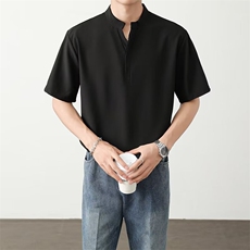 高品质夏款男套头冰丝短袖衬衫立领宽松短衬衣CS1400P35，男装衬衫，星座1013-1