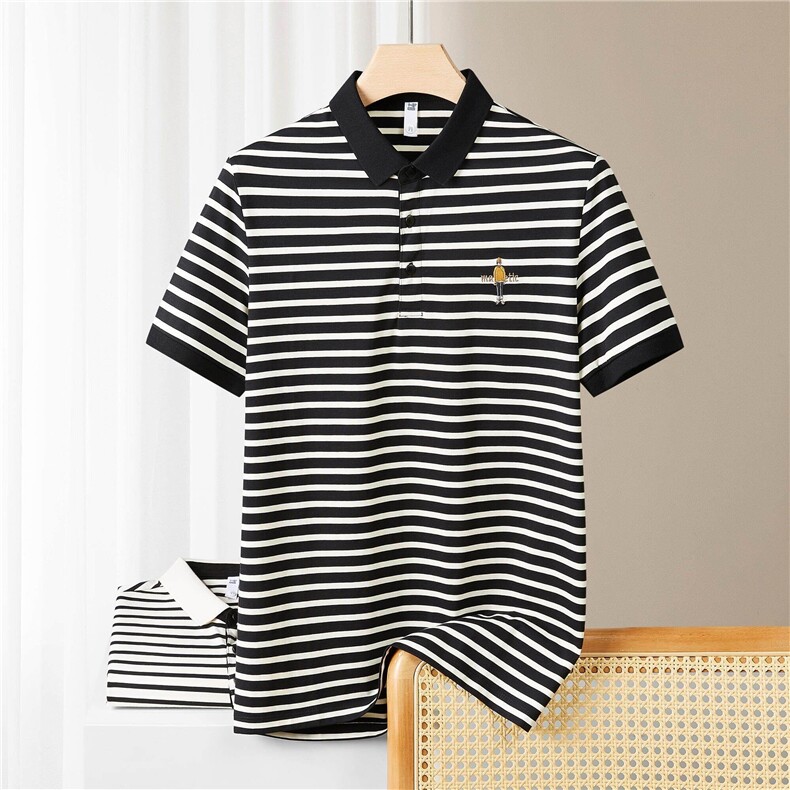网图PL3080-P40条纹polo衫男士短袖潮流男装衣服冰丝有领t恤男,男装T恤,电商D310B-1