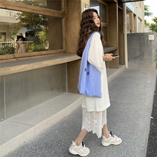 T恤裙蕾丝半身裙两件套女2025夏新款白色日系休闲气质连衣裙套装，女装套装/套裙，2C201