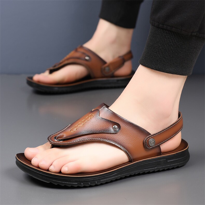拖鞋男2025新款真皮休闲男士沙滩鞋两用人字凉拖鞋，男鞋凉鞋，电商A223