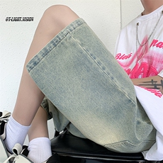 B221美式ins高街暗黑设计感直筒五分牛仔裤LK23072-P50控68，男装牛仔裤，电商B221
