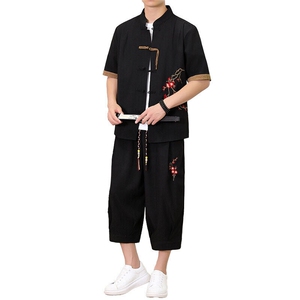 版权注册 仿款必究新款风男装夏季开衫套装男汉服两件套图片