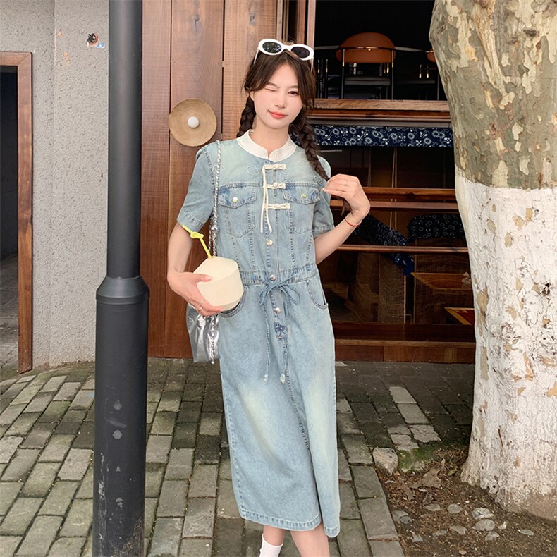 2025年夏装新中式风牛仔连衣裙2C133-997-P125-K178,女装连衣裙,2C133
